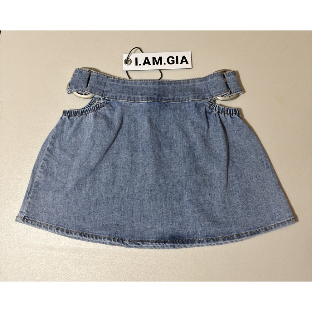 NWT I . AM . GIA  Mini Buckle Snap  Jean Skirt Drew Skirt Size Small Cutouts